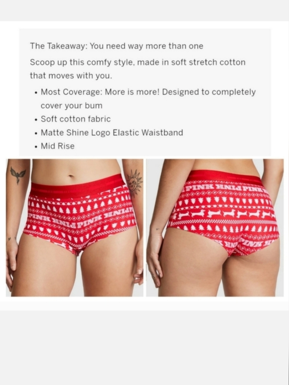 Victoria's secret pink logo stretch cotton boyshort panty CHRISTMAS